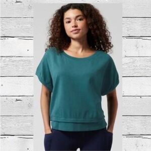 Athleta Teal‎ Layered Hem Tee Top Short Sleeve Casual Relaxed XXS